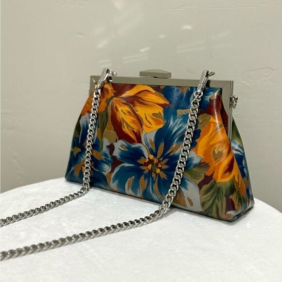 Beautiful Floral Print Genuine Leather Push-lock Clutch/Shoulder Bag/Crossbody - Picture 3 of 16